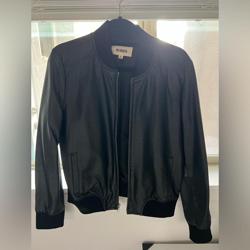 BB Dakota Black Faux Leather Bomber Jacket